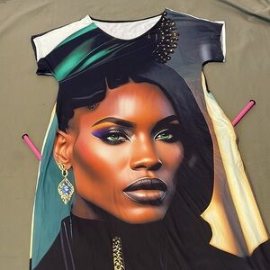 GORGEOUS  PRINT Front & Back size 1XL” Women LONG  w POCKETS  DRESS